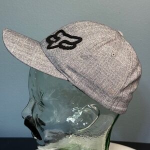Fox Racing Kids Hat Grey Herringbone Black Rubber Logo Y2K Youth Baseball Cap
